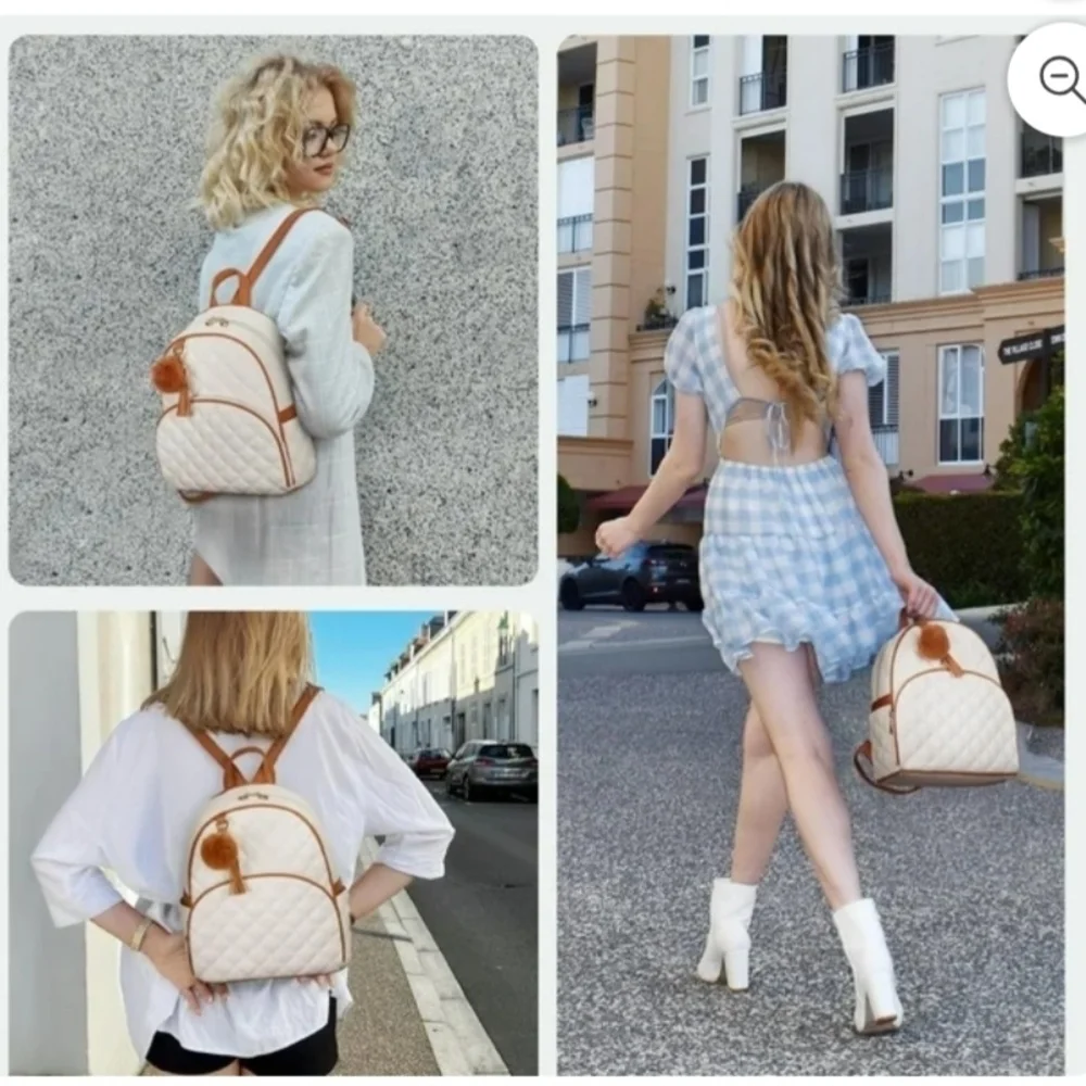 NWT ECOSUSI Ivory & Brown Mini Backpack Purse for Women